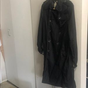 Burberry double breasted rain coat w/ leather trim